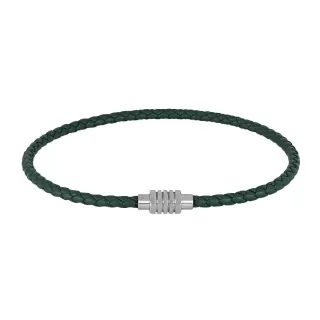 Πράσινο δερμάτινο βραχιόλι με κούμπωμα από ανοξείδωτο ατσάλι.