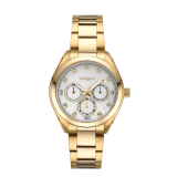 Wimbledon γυναικείο ρολόι, λευκό φιλντισένιο ιριδίζον καντράν, 10 λευκά ζιργκόν & κίτρινο χρυσό μπρασελέ, VOGUE