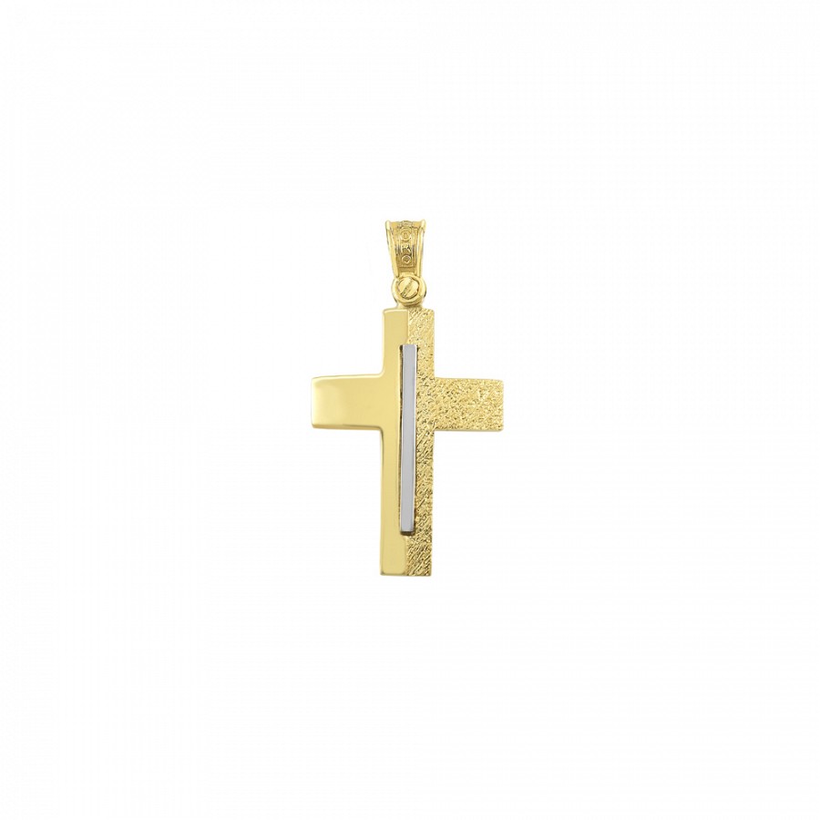 Σταυρός Βάπτισης Δίχρωμος σε Χρυσό Κ14 Για Κορίτσι