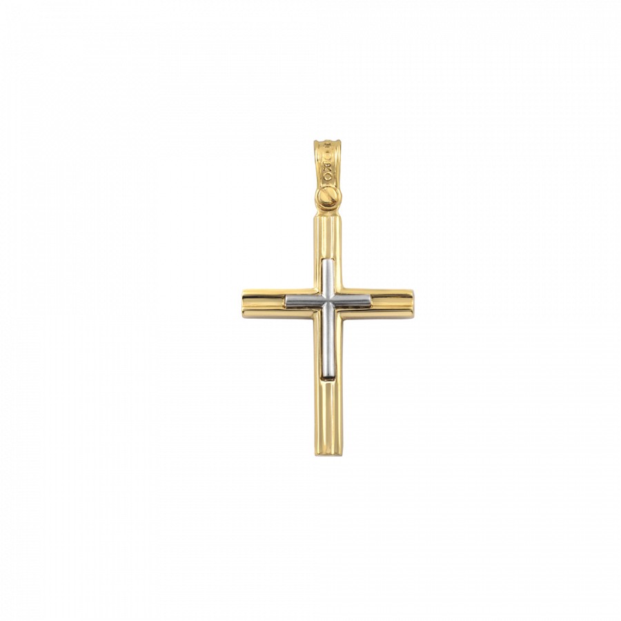 Σταυρός Βάπτισης Δίχρωμος σε Χρυσό Κ14 για Αγόρι