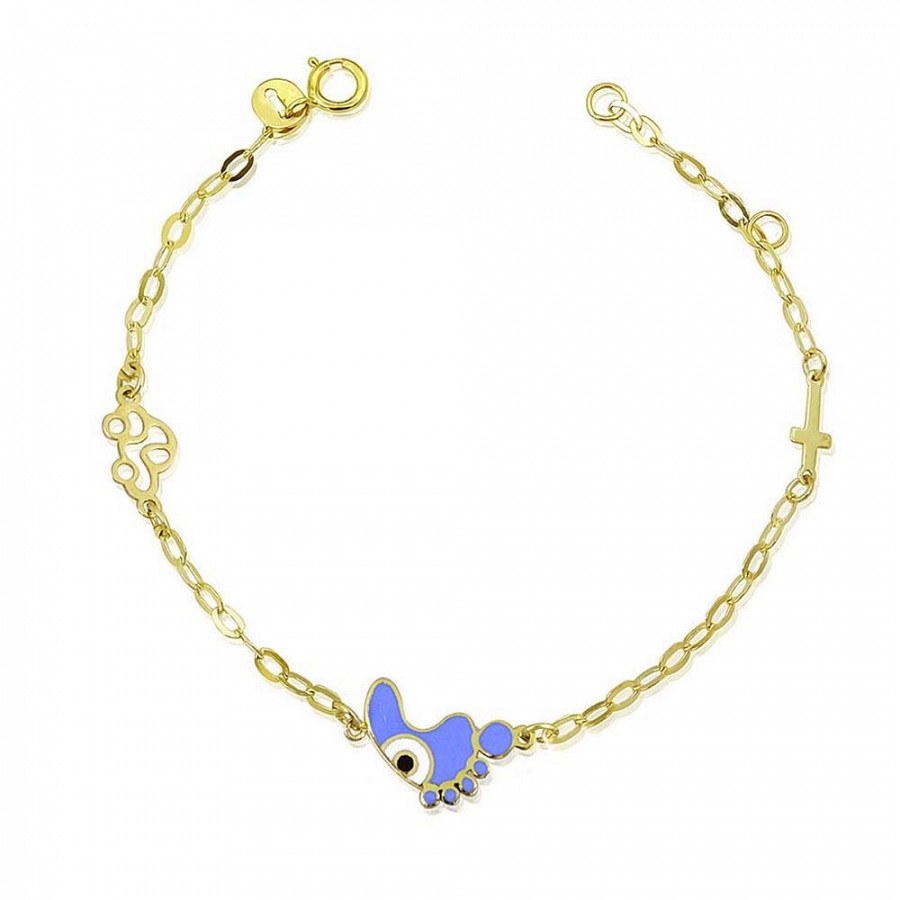 Χρυσό Παιδικό Βραχιόλι Κ9 με ματάκι πατούσα αυτοκινητάκι και Σταυρό