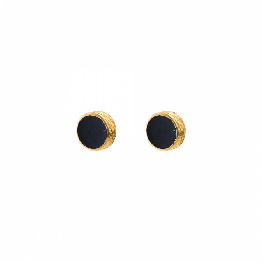 Ασημένιο Σκουλαρίκι 925 επιχρυσωμένο με ιδιαίτερο φινίρισμα και μαύρο σμάλτο