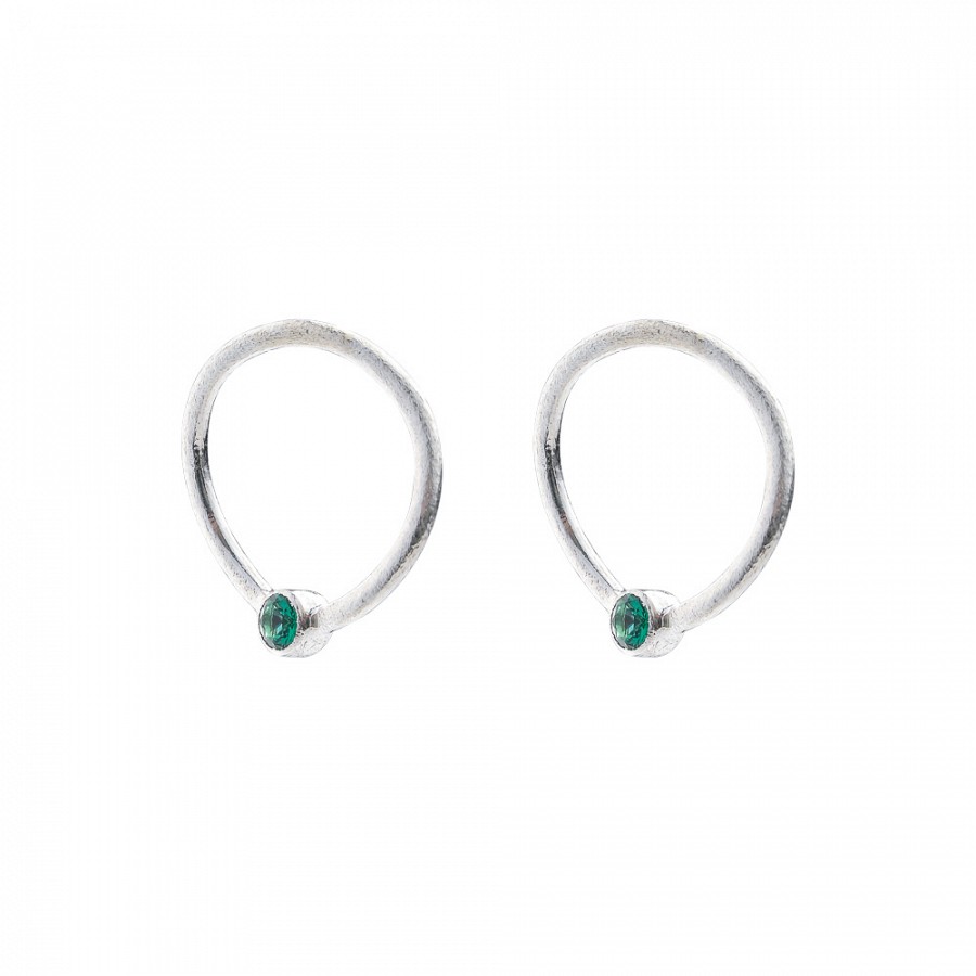 Ασημένιο Σκουλαρίκι 925 ματ κύκλος κύμα με πράσινη  πέτρα
