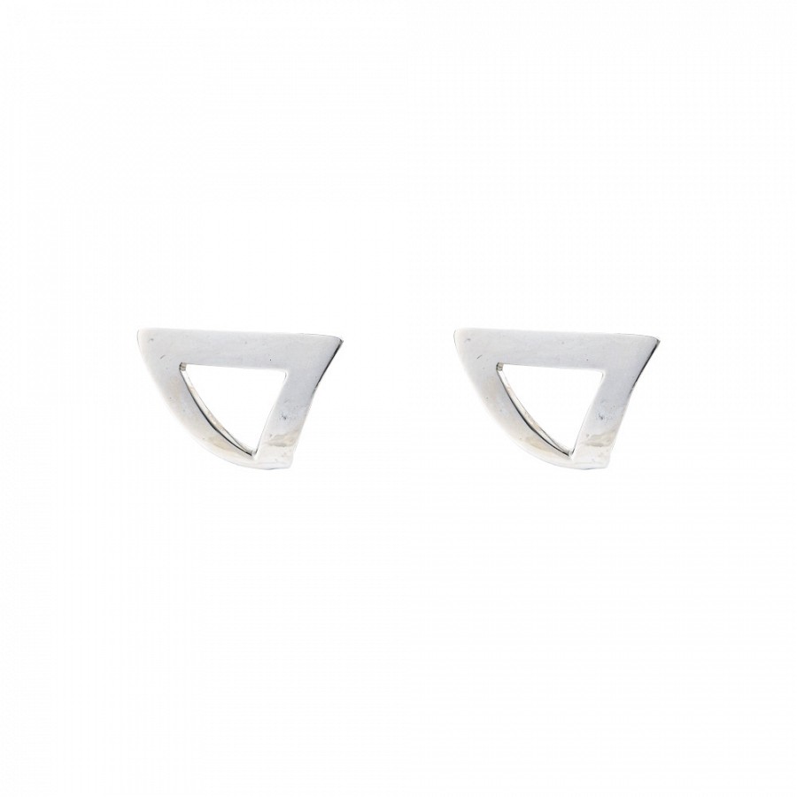 Ασημένιο Σκουλαρίκι 925 επιπλατινωμένο λουστρέ τρίγωνο με καμπύλη