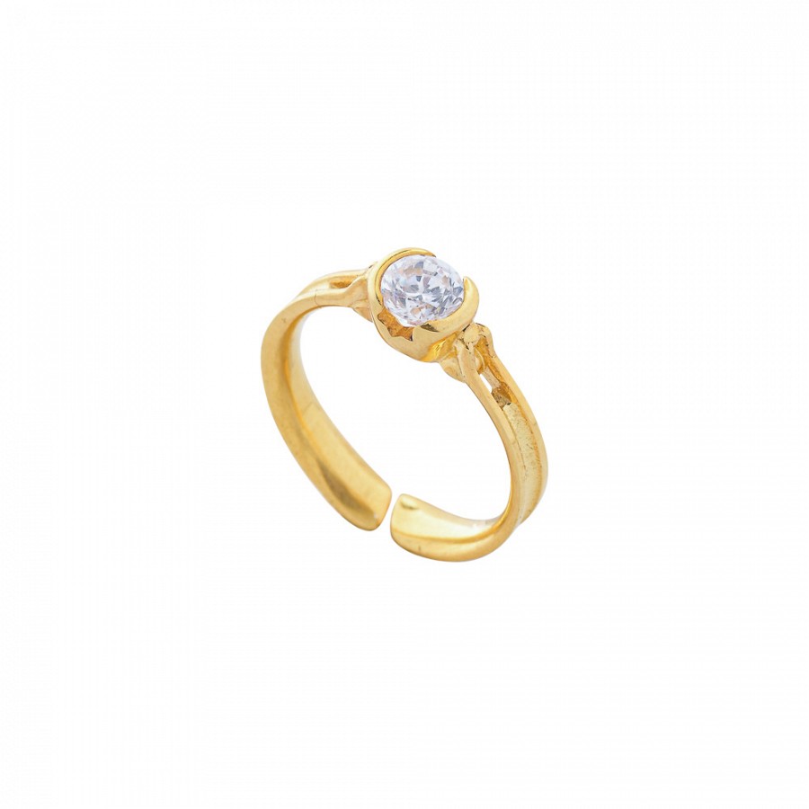 Ασημένιο Δαχτυλίδι 925 επιχρυσωμένο μονόπετρο με λευκή πέτρα