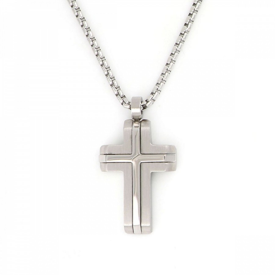 Ανδρικός Σταυρός  ατσάλι διπλός με Αλυσίδα