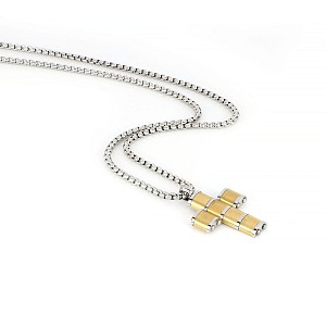 Ανδρικός σταυρός ατσάλινος  επίχρυσος σε οβάλ σχέδιο με ματ και γυαλιστερές λεπτομέρειες με Αλυσίδα