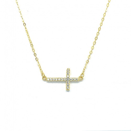 Ασημένιο Κολιέ 925 με Σταυρό επιχρυσωμένο με ζιργκον