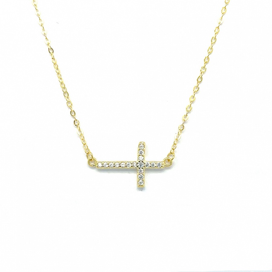 Ασημένιο Κολιέ 925 με Σταυρό επιχρυσωμένο με ζιργκον