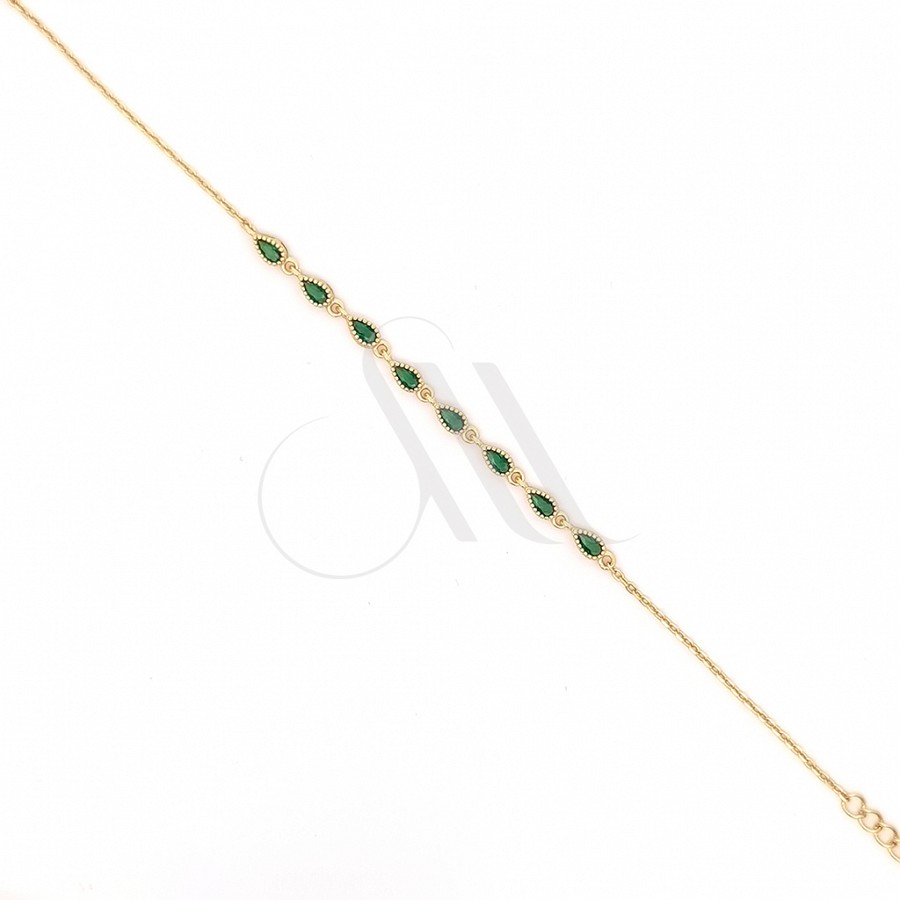 Ασημένιο βραχιόλι 925 επιχρυσωμένο με πρασινες πετρες