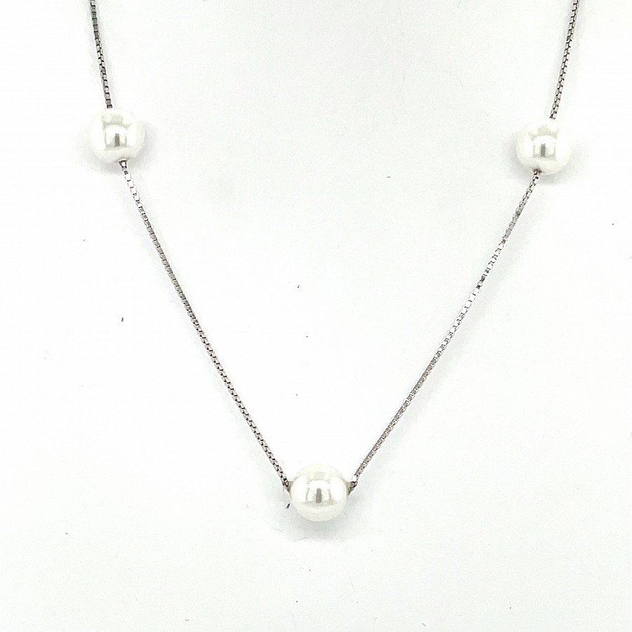 Ασημένιο Κολιέ 925, επιπλατινωμένo με περλες