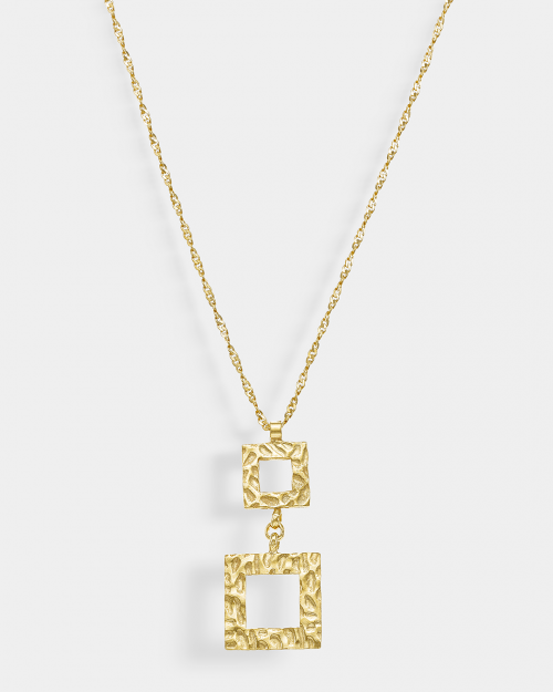 Κολιέ με διπλό τετράγωνο μενταγιόν από επιχρυωμένο Ασήμι 925°