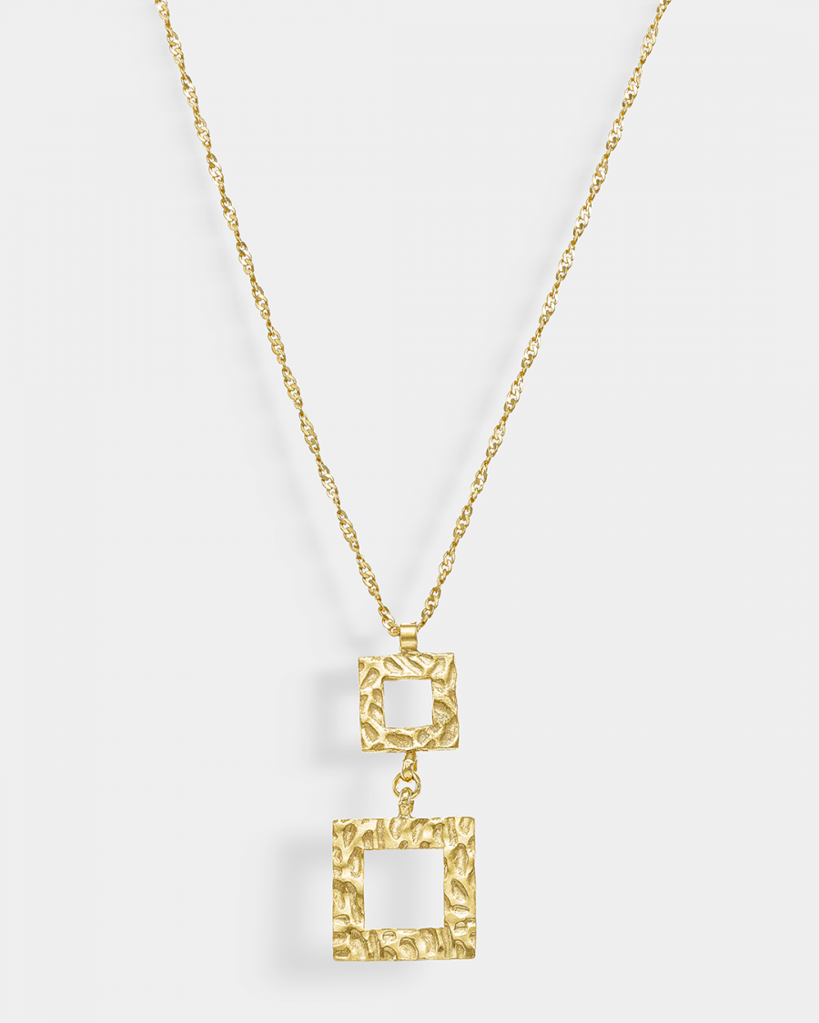 Κολιέ με διπλό τετράγωνο μενταγιόν από επιχρυωμένο Ασήμι 925°